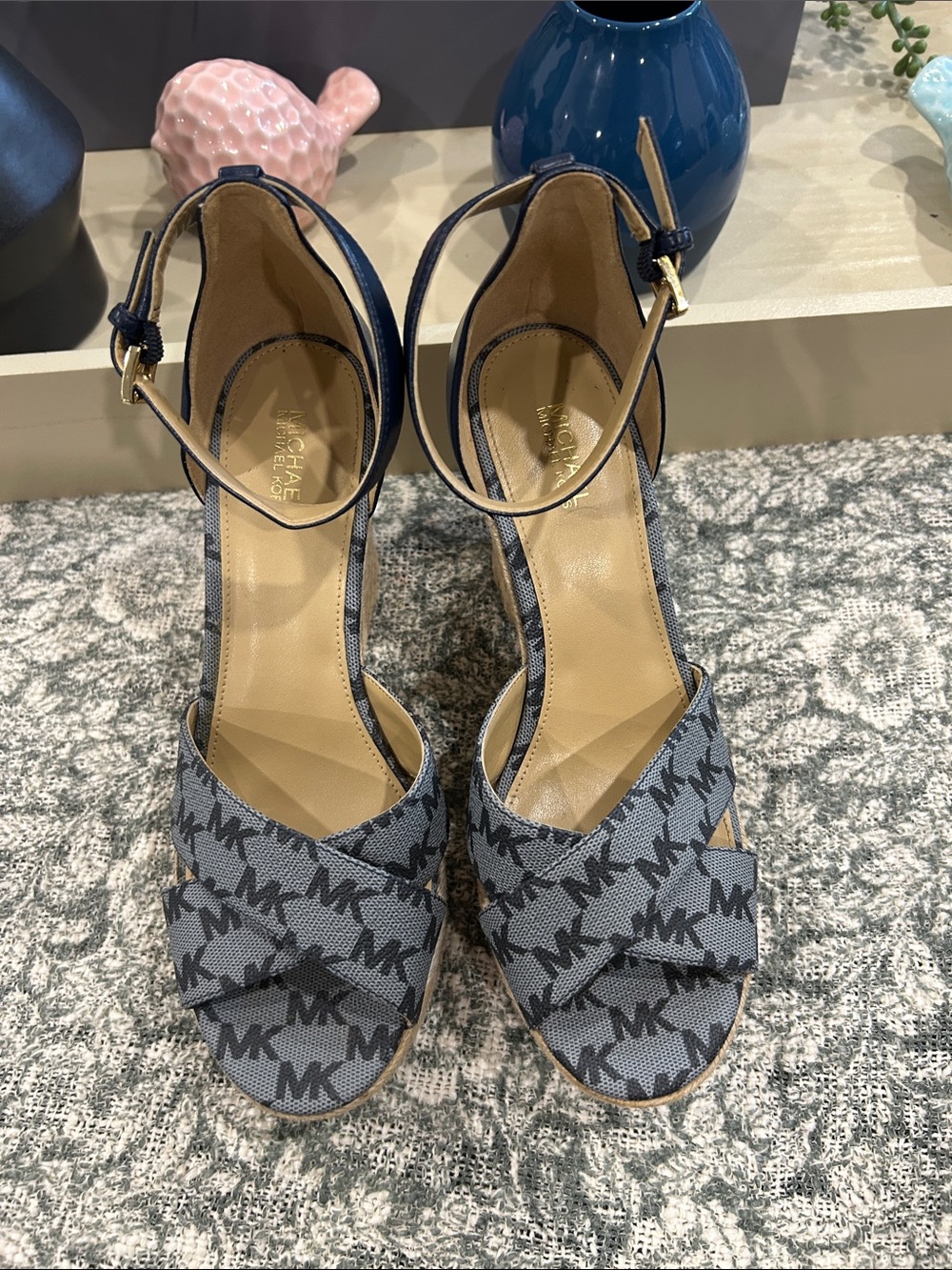 Michael Kors Gray MK Logo Ankle-Strap Heels